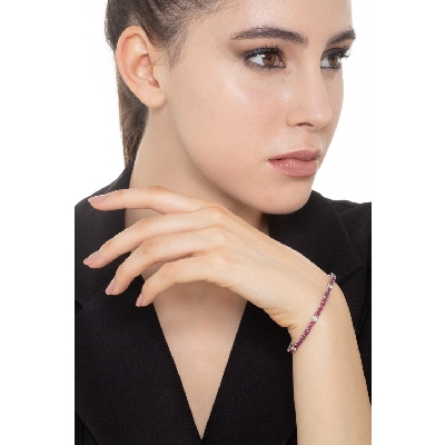 Weißgold 750 Tennisarmband mit Rubinen und Brillanten 