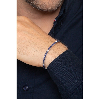 Tennisarmband Weißgold 18k mit blauen Saphiren und Brillanten 