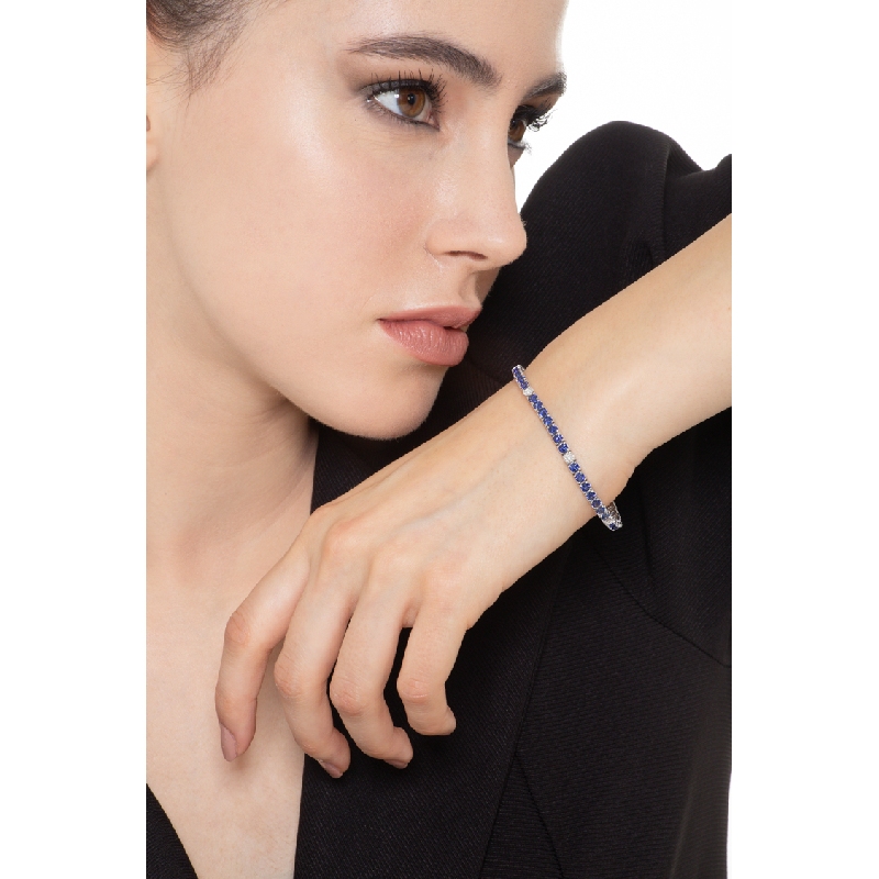 Tennisarmband Weißgold 18k mit blauen Saphiren und Brillanten  Tennisarmband Weißgold 18k mit blauen Saphiren und Brillanten