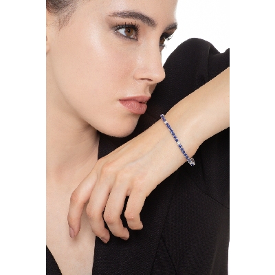 Tennisarmband Weißgold 18k mit blauen Saphiren und Brillanten 