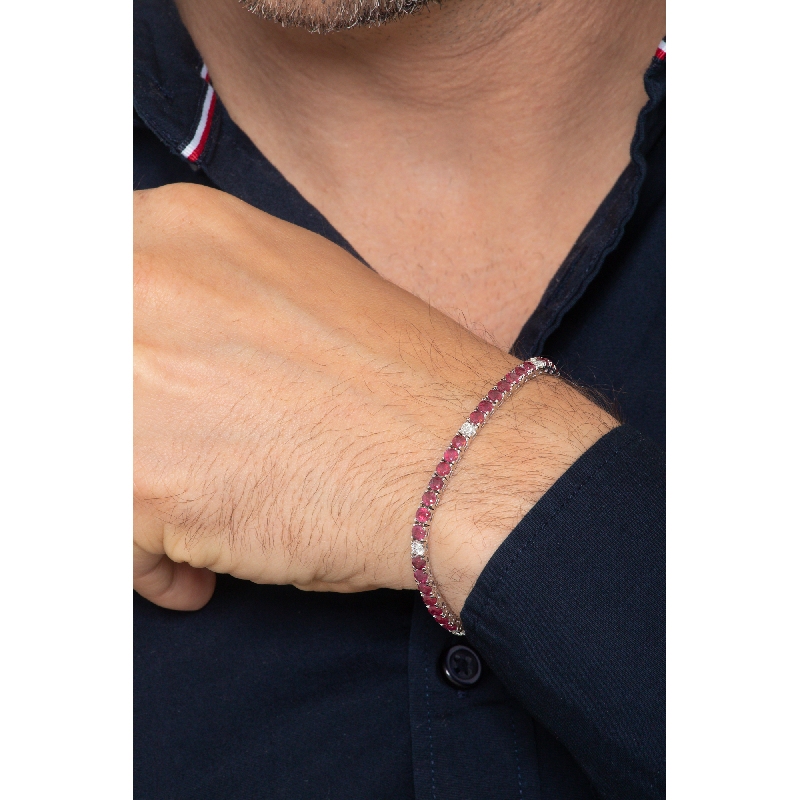 ICED OUT Tennisarmband mit Diamanten und Rubinen Weißgold 18K ICED OUT Tennisarmband mit Diamanten und Rubinen Weißgold 18K