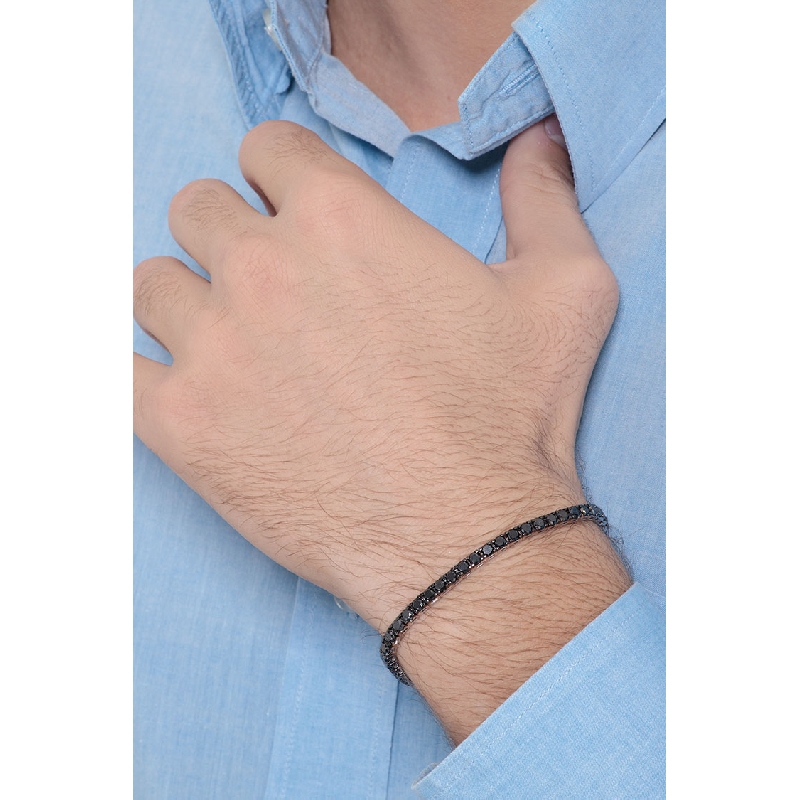 750er Weißgold Tennisarmband mit schwarzen Diamanten 