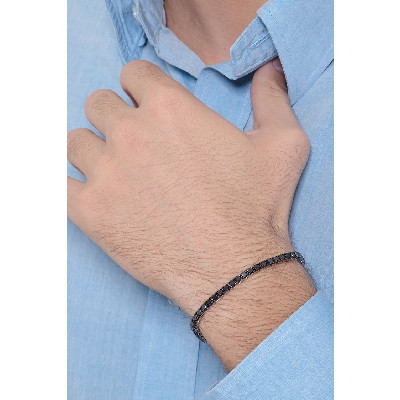 750er Weißgold Tennisarmband mit schwarzen Diamanten 