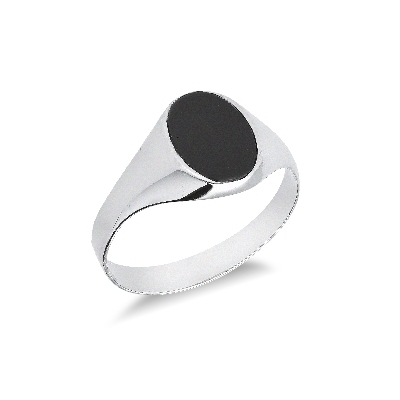 Weißgold Ring Herren mit schwarzem Onyx Edelstein