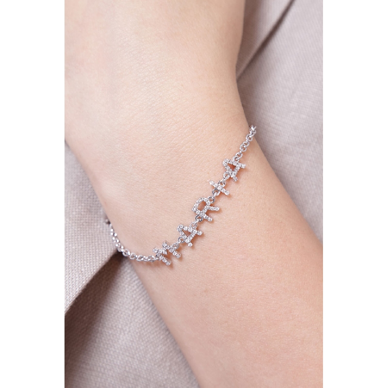 Armband personalisiert mit Namen MARIA aus Weißgold und Diamanten