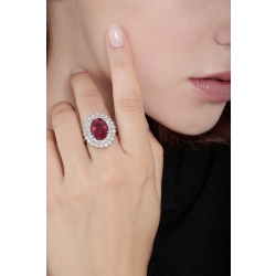 18k Weißgold Ring mit Rubin und Diamanten 2