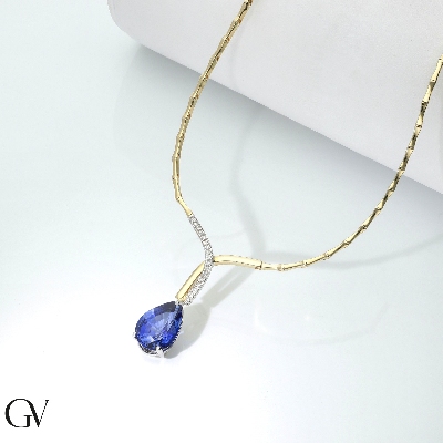 Gelbgold 750 Damenkette Saphir und Diamanten