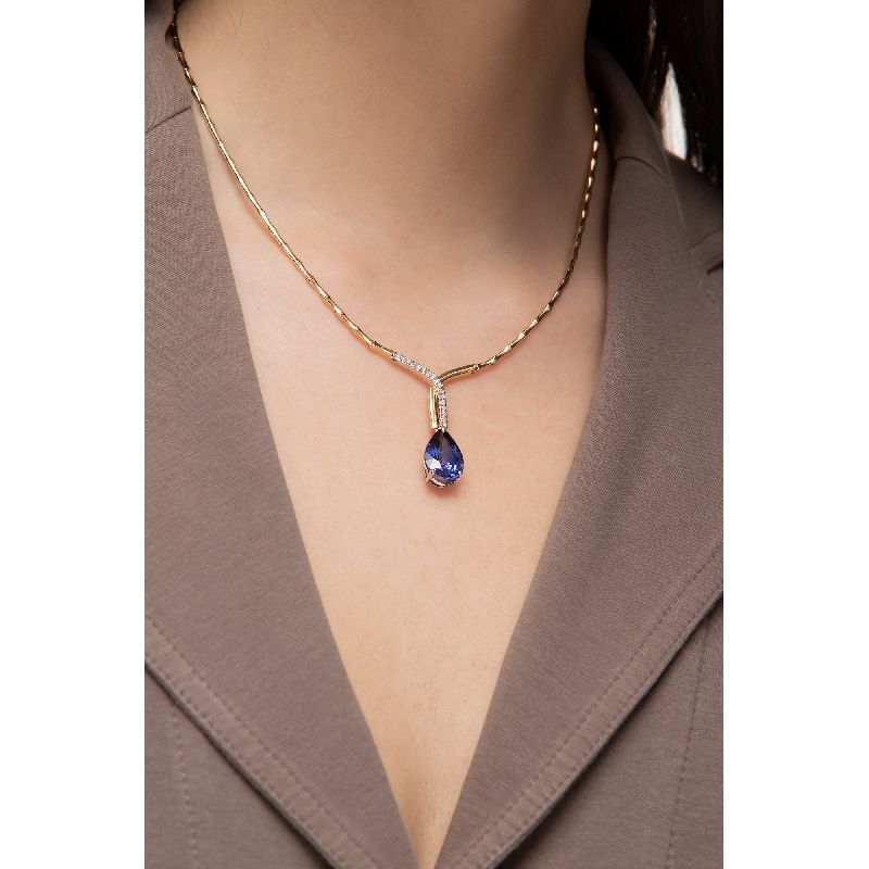 Gelbgold 750 Damenkette Saphir und Diamanten