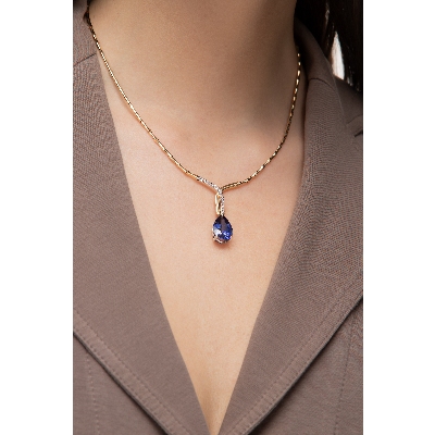 Gelbgold 750 Damenkette Saphir und Diamanten