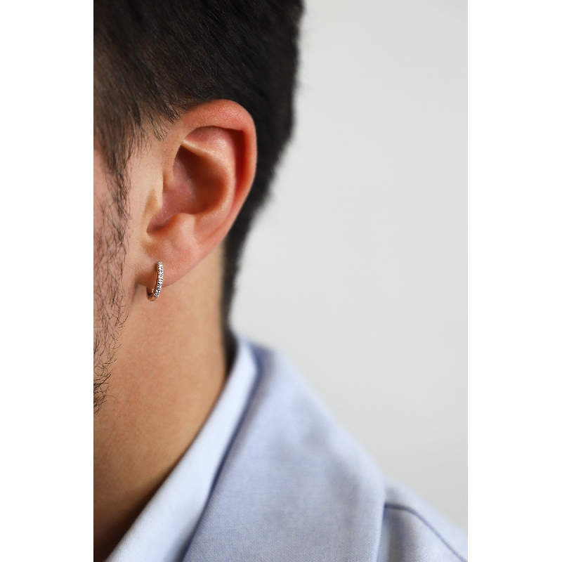 Einzelne Creole aus Weißgold 18k mit Diamanten für Herren  Einzelne Creole aus Weißgold 18k mit Diamanten für Herren