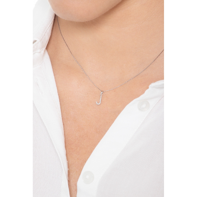 Weißgold 750 Kette mit Buchstabe J aus Diamanten 