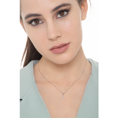 Weißgold 18K Halskette mit Buchstabe L aus Diamanten