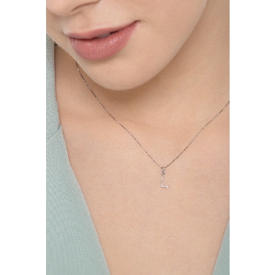 Weißgold 18K Halskette mit Buchstabe L aus Diamanten