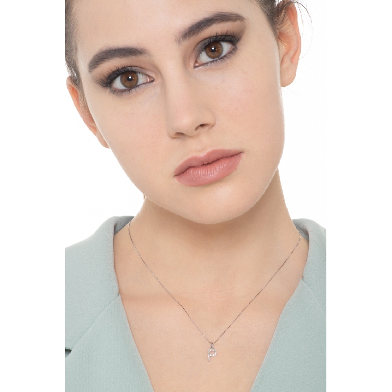 Kette mit Buchstabe P aus Weißgold und Diamanten Kette mit Buchstabe P aus Weißgold und Diamanten