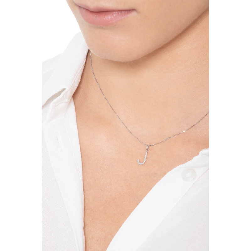 Buchstabenkette J Weissgold 750 mit Diamanten, 1 cm