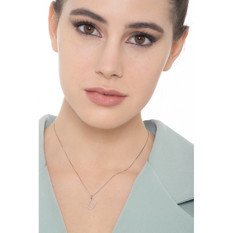 Buchstabenkette U Weißgold 18 K und Diamanten, 1 cm Buchstabenkette U Weißgold 18 K und Diamanten, 1 cm