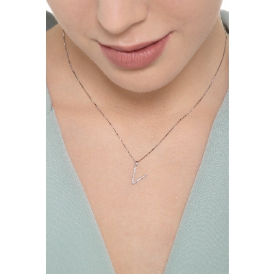 Buchstabenkette V 750er Weißgold Diamanten