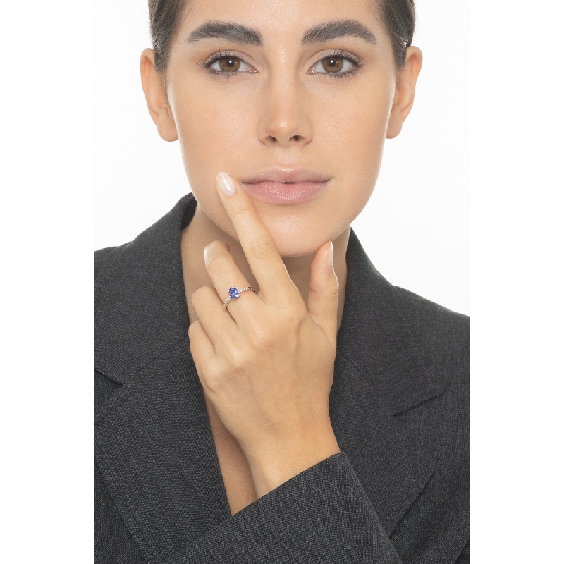 750er Weißgold Ring mit Tansanit und Diamanten 