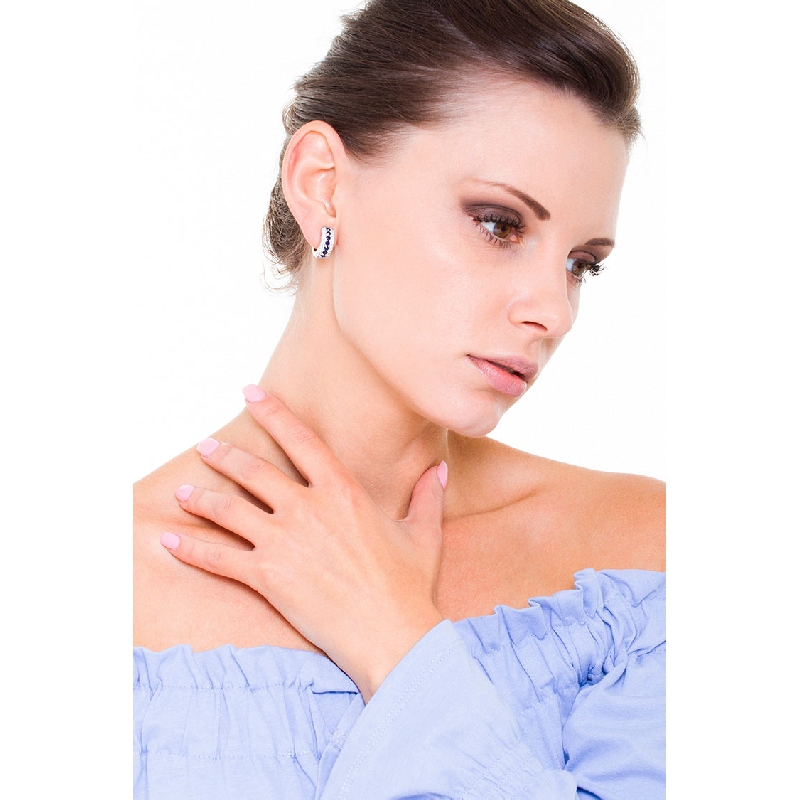 Creolen Weißgold 18K mit Diamanten und blauen Saphiren 