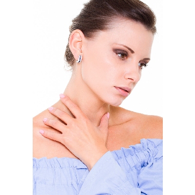 Creolen Weißgold 18K mit Diamanten und blauen Saphiren 