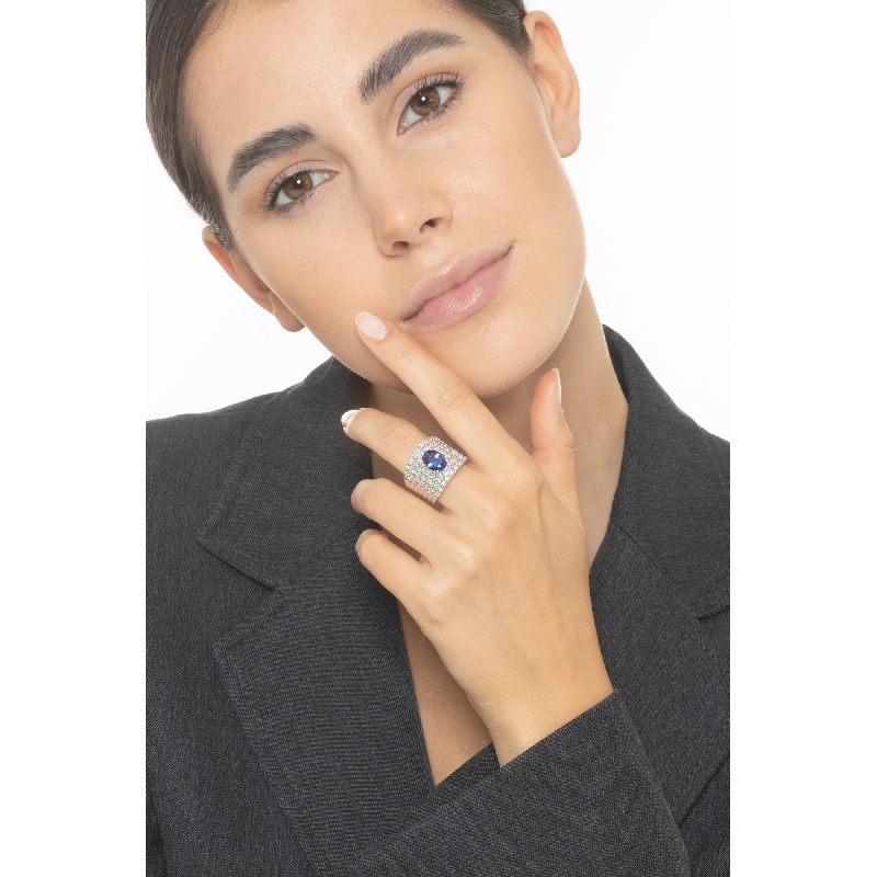 Bandring Weißgold mit Diamanten und Tansanit