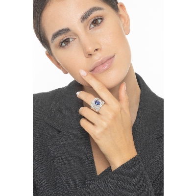 Bandring Weißgold mit Diamanten und Tansanit