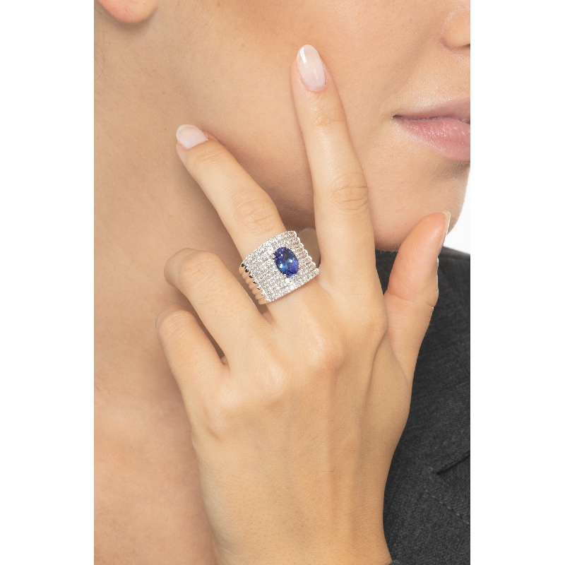 Bandring Weißgold mit Diamanten und Tansanit