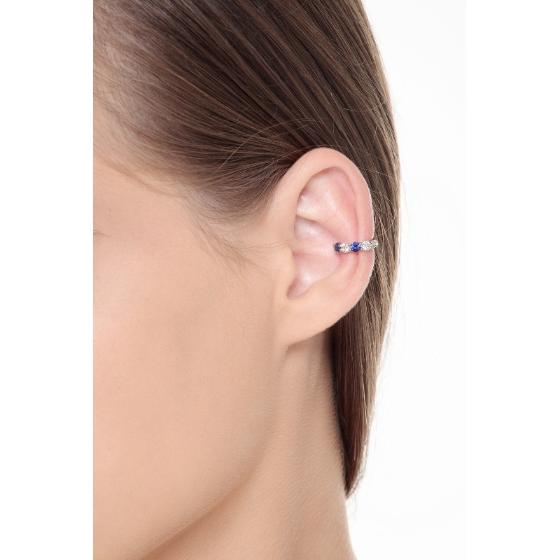 Earcuff aus Weißgold 18K mit Diamanten und blauen Saphiren