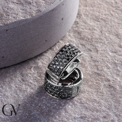 Schwarze Diamanten Creolen Weissgold