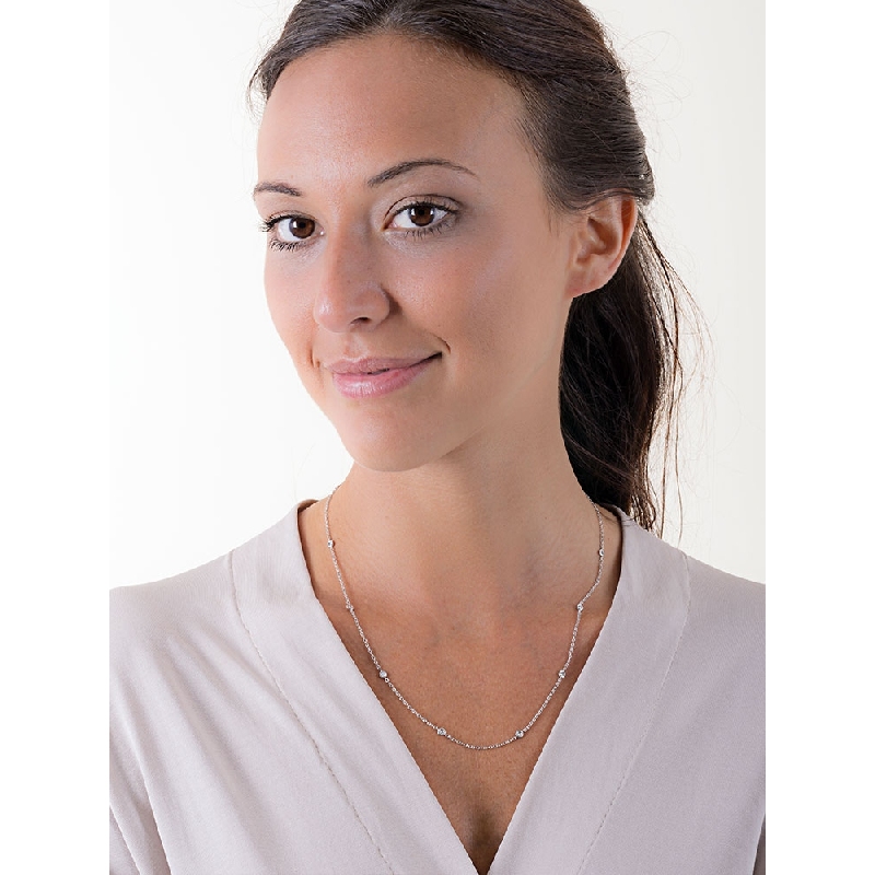 Damenkette 750er Weißgold mit 12 Diamanten, 50 cm