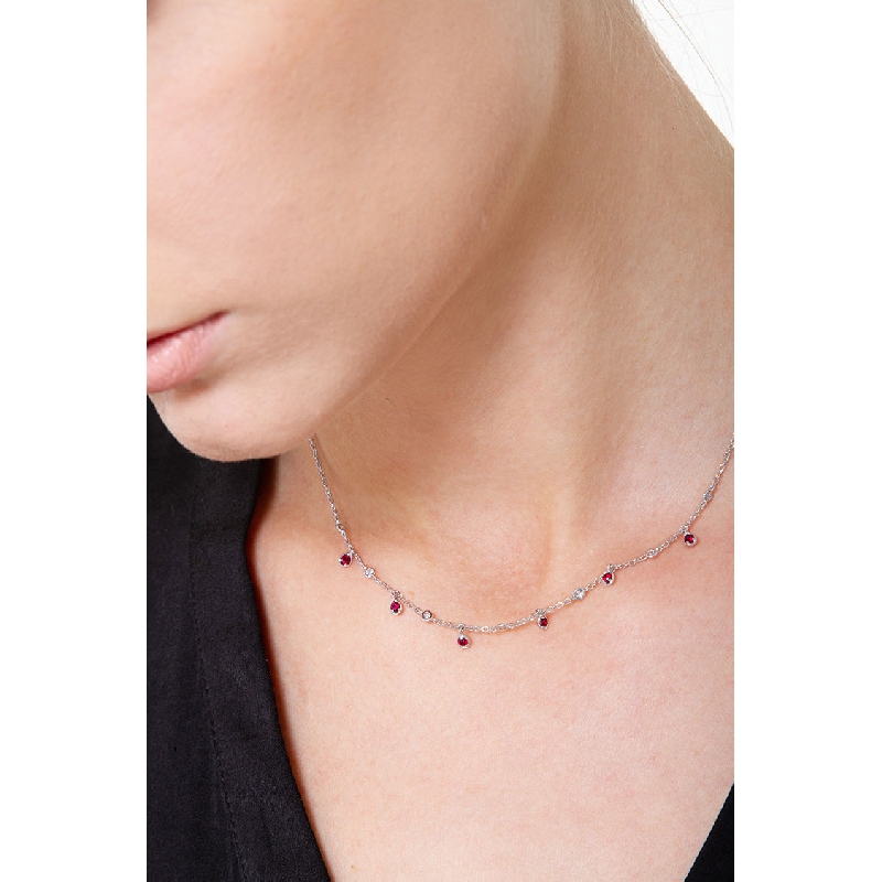Weissgold Halskette mit Rubinen und Diamanten