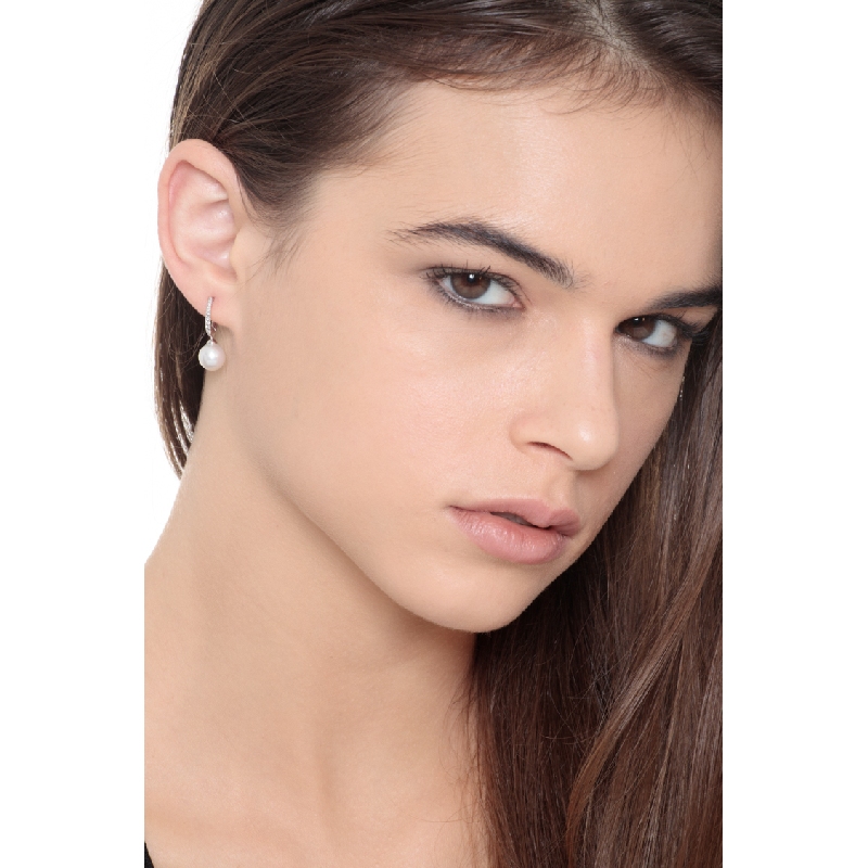 Perlen Ohrringe mit Diamanten Weißgold 18K