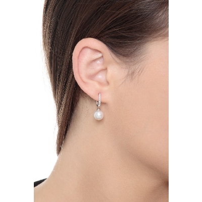 Perlen Ohrringe mit Diamanten Weißgold 18K