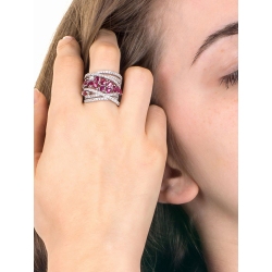 Ausgefallener Rubin Ring mit Diamanten Weißgold 18K 2