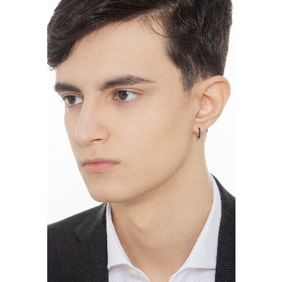 Herren einzelne Creole mit schwarzen Diamanten Weißgold