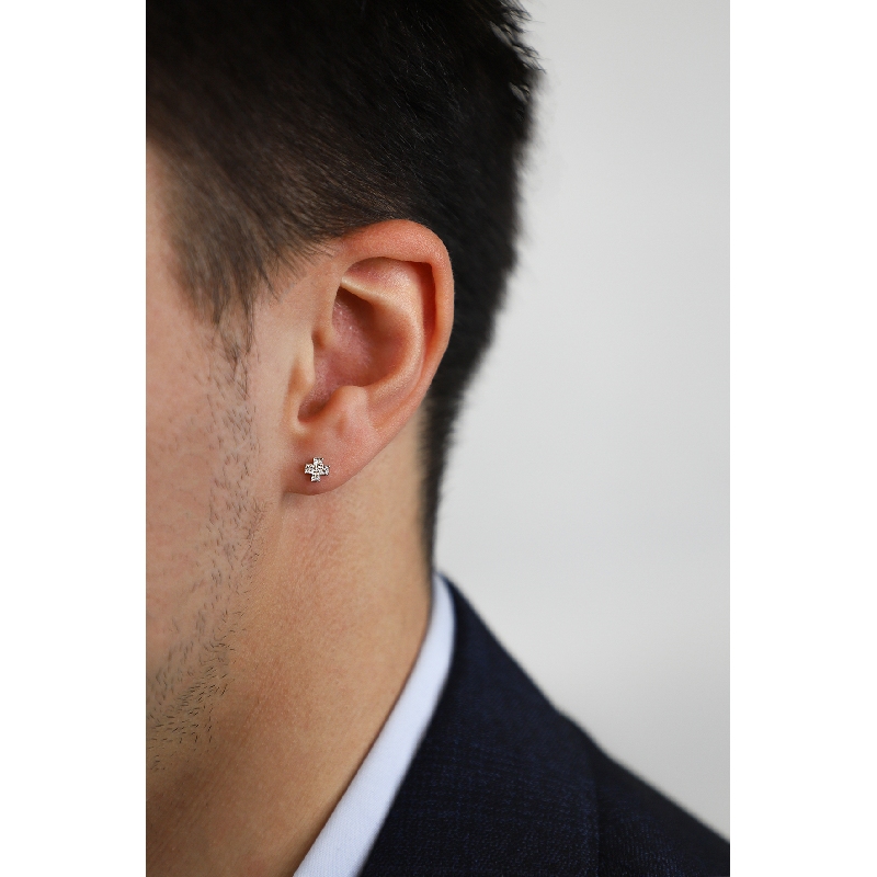 Weißgold Ohrring Herren mit Kreuz aus Diamanten 