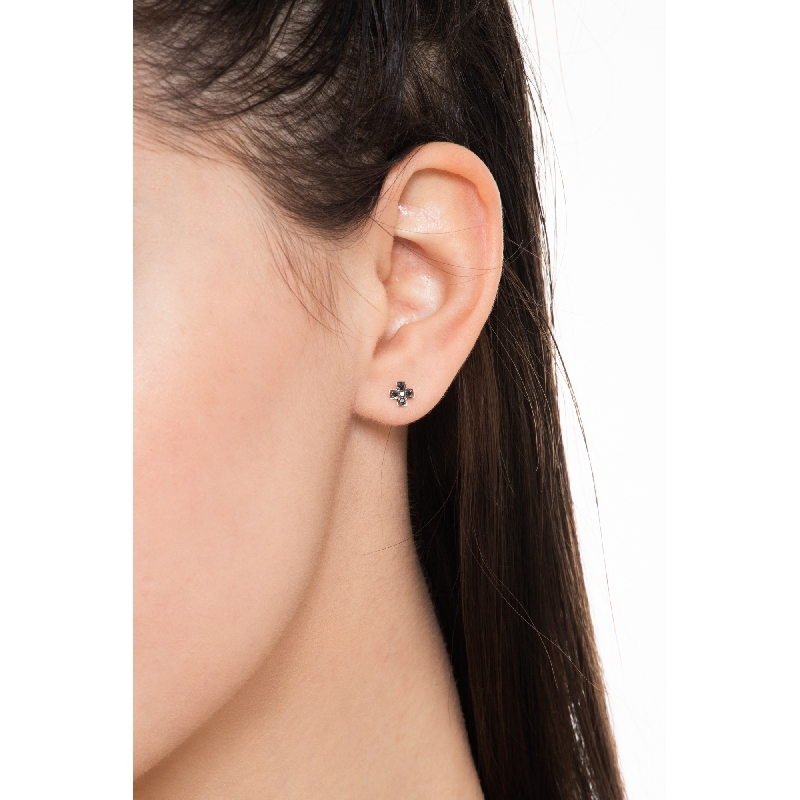 Einzelner Ohrring mit Kreuz aus schwarzen Diamanten aus Roségold 18K