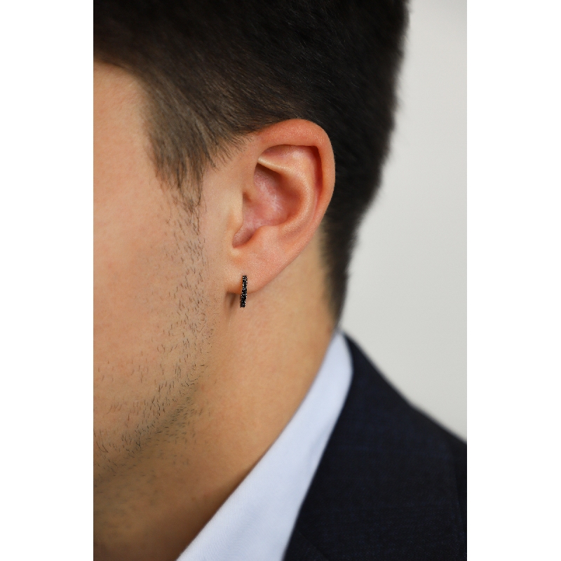 Einzelne Creole Herren Weißgold mit schwarzen Diamanten 