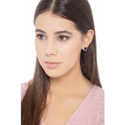 Halo Ohrstecker mit blauen Saphiren und Diamanten