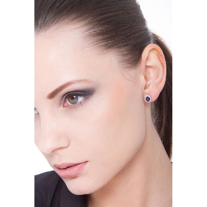 Saphir blau Halo Ohrstecker mit Diamanten Weißgold Saphir blau Halo Ohrstecker mit Diamanten Weißgold