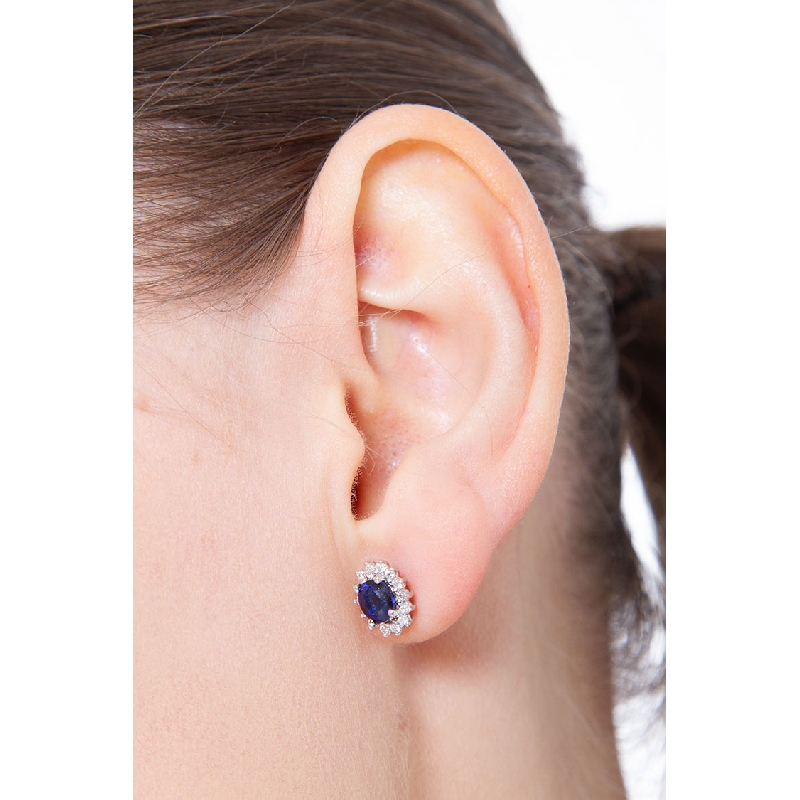 Saphir blau Halo Ohrstecker mit Diamanten Weißgold Saphir blau Halo Ohrstecker mit Diamanten Weißgold