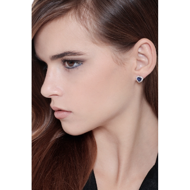 Halo Herz Ohrstecker mit Saphiren und Brillanten 