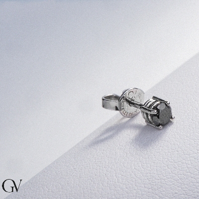 Weißgold 750 einzelner Ohrstecker mit einem schwarzen Diamant, 0,40 kt