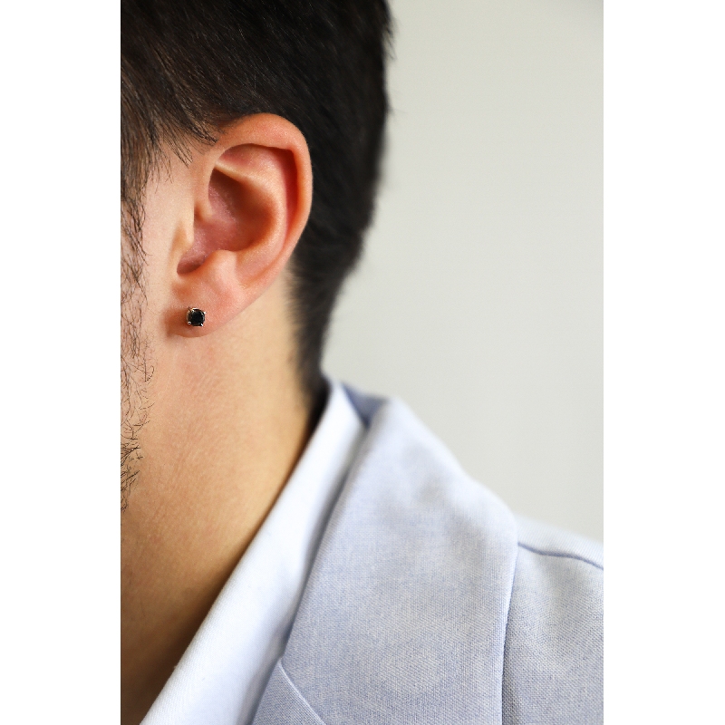 Einzelner Ohrstecker mit schwarzen Diamant Weißgold, 0,40 Karat Einzelner Ohrstecker mit schwarzen Diamant Weißgold, 0,40 Karat