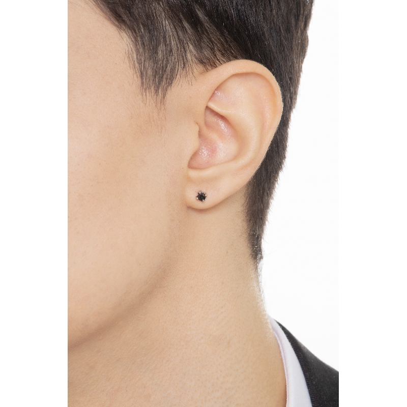 Schwarzer Diamant einzelner Ohrstecker Weißgold