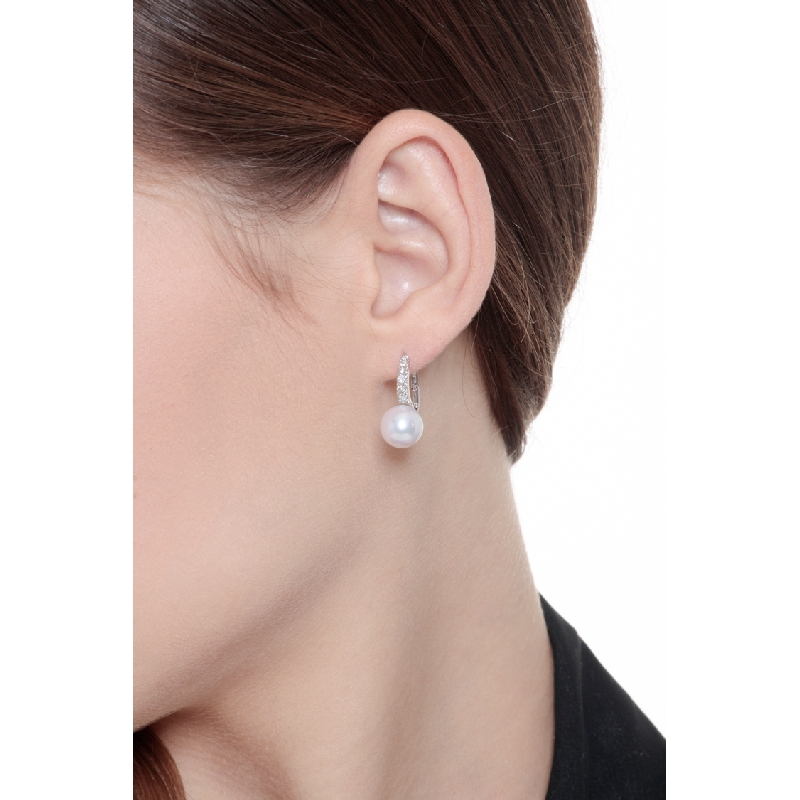Ohrhänger Brisuren mit Perlen und Diamanten Weißgold Ohrhänger Brisuren mit Perlen und Diamanten Weißgold
