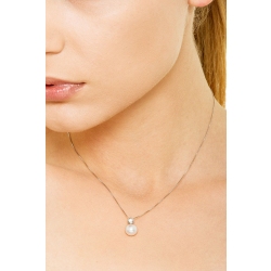 Weißgold 750 Damenkette mit Perle und Diamant 2