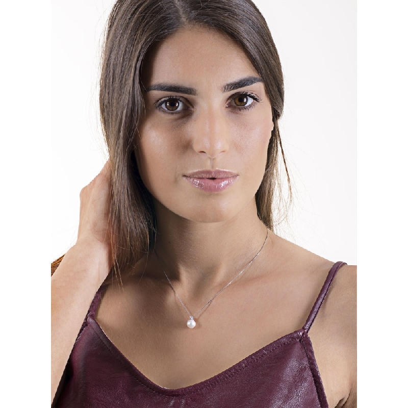 Weißgold Kette mit Perle und Diamanten Damen  Weißgold Kette mit Perle und Diamanten Damen