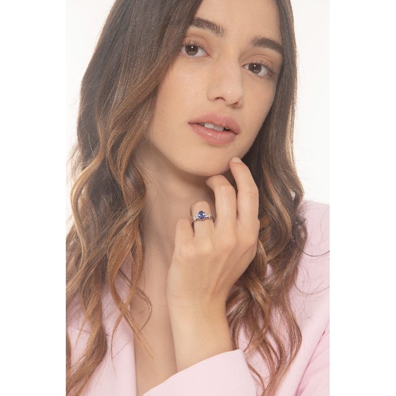 Tansanit Ring Weißgold mit Brillanten 