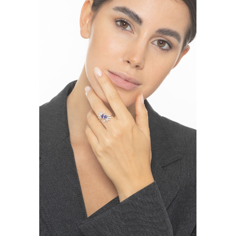 Tansanit Ring mit Diamant Weißgold 750 